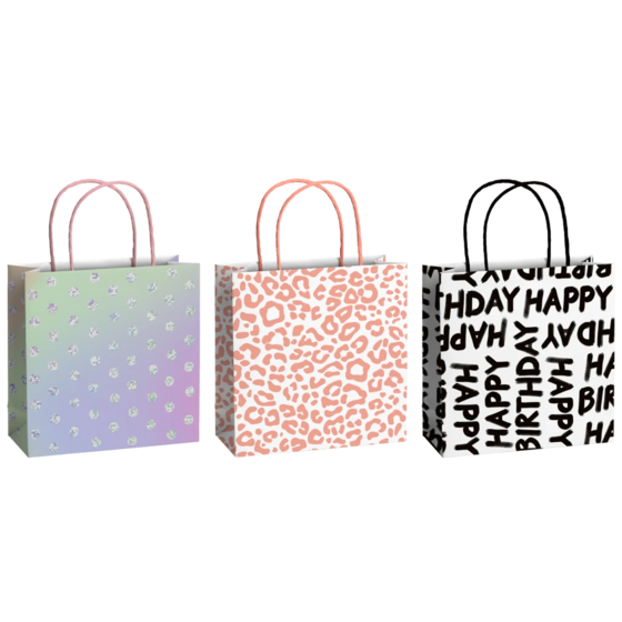 Geschenktaschen-Set „Forby“ | 20×20×8 cm, 200 g/m², neonpink/mehrfarbig