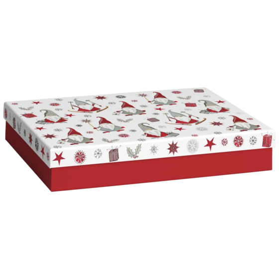 Geschenkbox „Nisse“ | 24×6×33 cm, weiß/rot