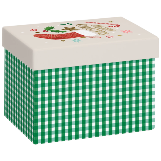 Geschenkbox „Charlize“ | 12×12×16,5 cm, 120 g/m², beige/dunkelgrün