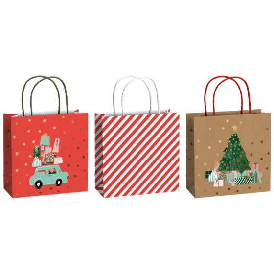 Geschenktasche „Anette“ | 20×20×8 cm, 200 g/m², rot/hellbraun