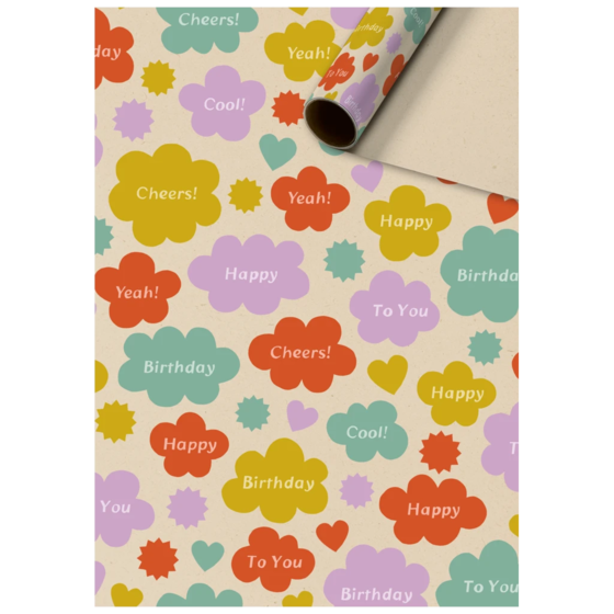 Geschenkpapier „Jorin“ | 70 cm × 2 m, 70 g/m², hellbraun/mehrfarbig, pastell
