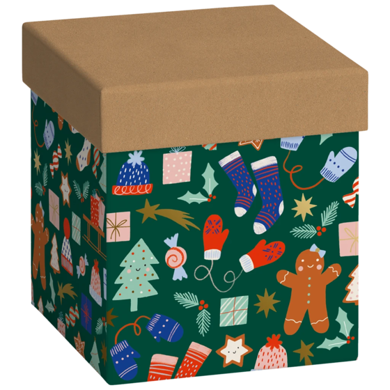 Geschenkbox „Marioka“ | 11×12×11 cm, dunkelgrün/braun