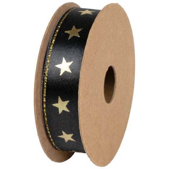 Geschenkband | Satin Polyester, 15 mm × 3 m, schwarz/gold