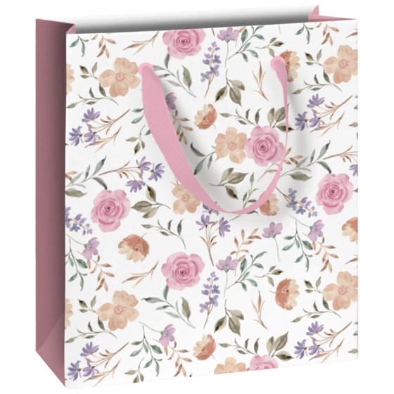 Geschenktasche „Flowers“ | 18×21×8 cm, 180 g/m², weiß