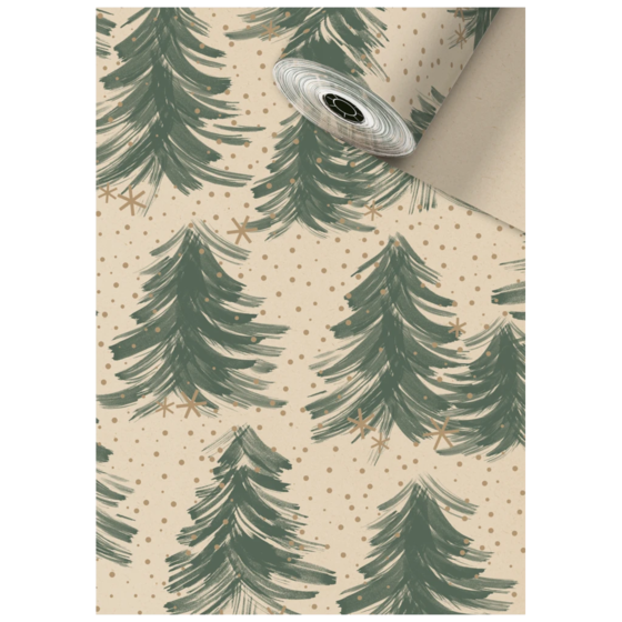 Geschenkpapier Sécaré-Rolle „Inverno“ | 30 cm × 150 m, 70 g/m², grün/hellbraun