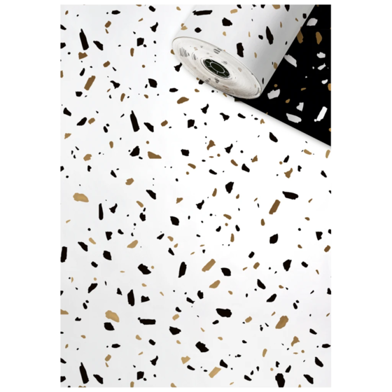 Geschenkpapier Sécaré-Rolle „Terrazzo“ | 70 cm × 250 m, 80 g/m², weiß/schwarz