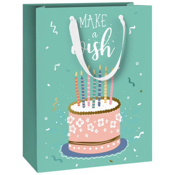 Geschenktasche „Cake“ | 23×30×13 cm, 180 g/m², blau/türkis