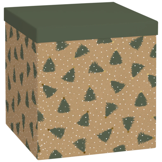 Geschenkbox „Kian“ | 23×24×23 cm, 120 g/m², dunkelgrün/braun