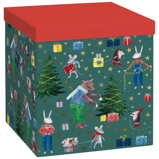Geschenkbox „Melin“ | 23×24×23 cm, 120 g/m², rot/dunkelgrün