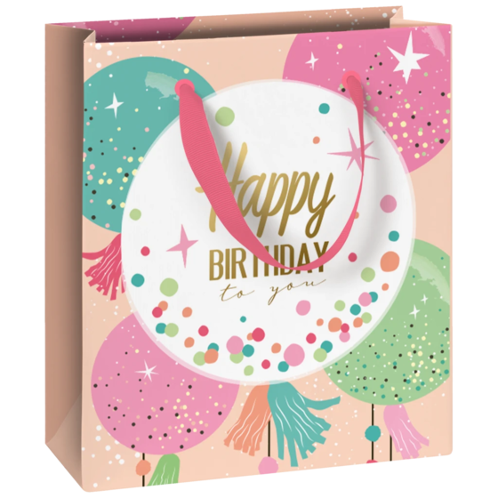 Geschenktasche „Partyballoons“ | 18×21×8 cm, 180 g/m², weiß/beige