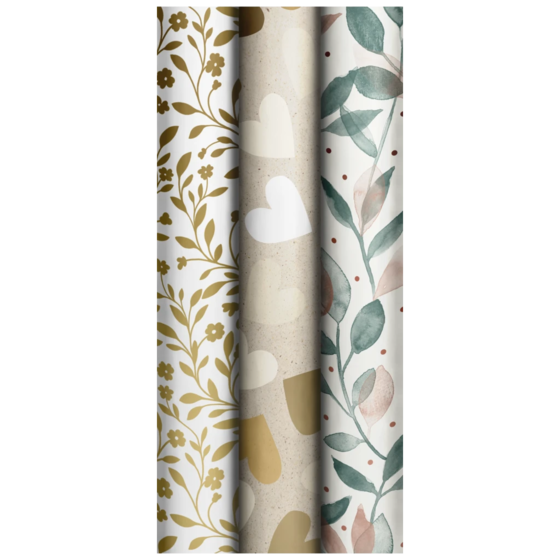 Geschenkpapier „Golden Romance“ | 70 cm × 2 m, 80 g/m², sortiert