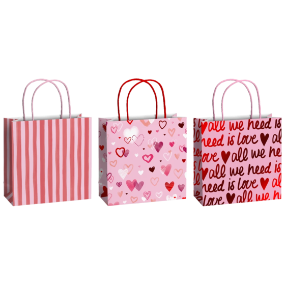 Geschenktaschen-Set „Amaia“ | 20×20×8 cm, 200 g/m², rosa/rot, 3 Stück