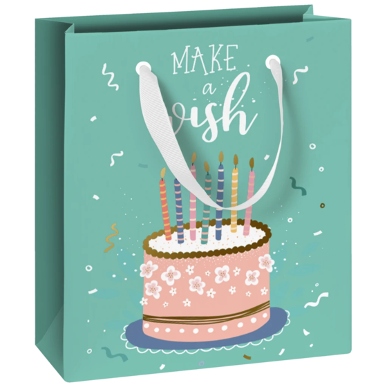Geschenktasche „Cake“ | 18×21×8 cm, 180 g/m², blau/türkis