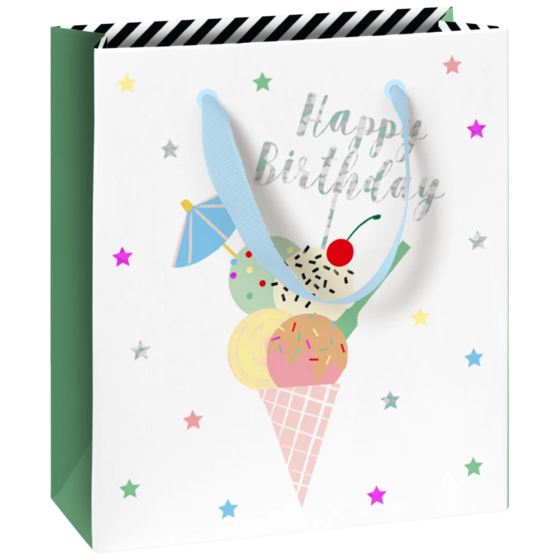 Geschenktasche „Gelato“ | 18×21×8 cm, 250 g/m², weiß/mehrfarbig