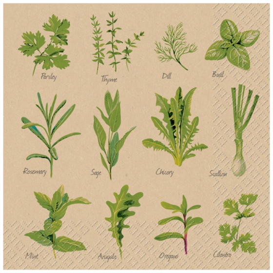 Servietten „Herb“ | 33×33 cm, hellgrün/braun, 20 Stück