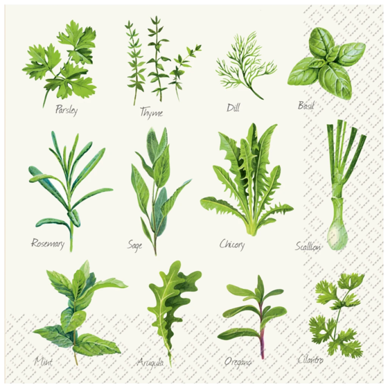 Servietten „Herb“ | 33×33 cm, weiß/grün, 20 Stück