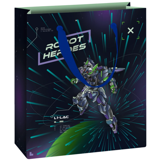 Geschenktasche „Robot“ | 18×21×8 cm, 250 g/m², blau/dunkelblau