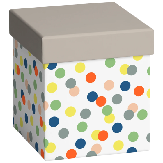 Geschenkbox „Harlie“ | 11×11×12 cm, weiß/mehrfarbig