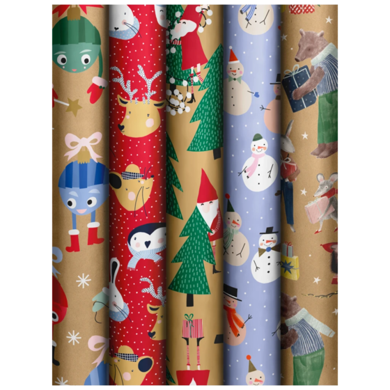Geschenkpapier „Festive Kids“ | 70 cm × 2 m, sortiert