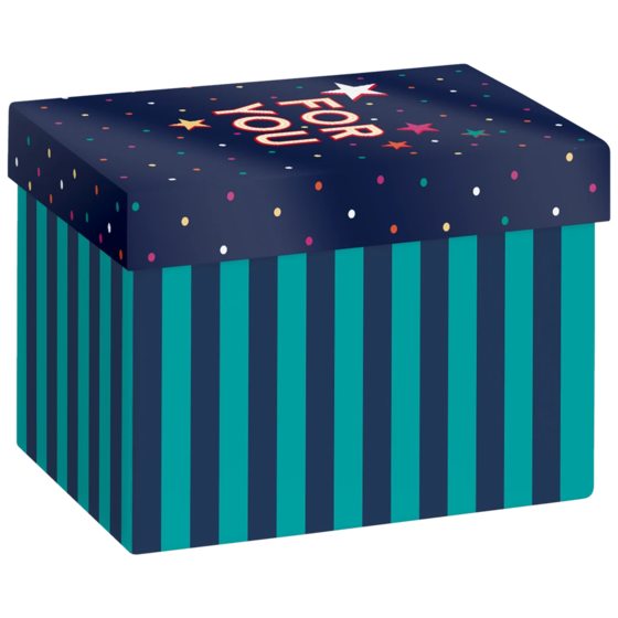 Geschenkbox „Starlett“ | 12×12×16,5 cm, 120 g/m², dunkelblau/türkis
