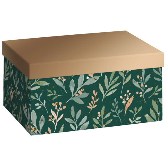 Geschenkbox „Arona“ | 16×12×24 cm, 120 g/m², dunkelgrün/bronzegold