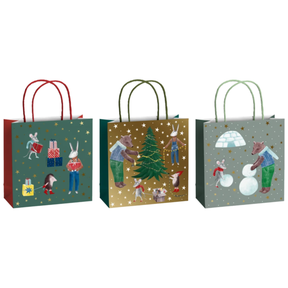 Geschenktasche „Melin“ | 20×20×8 cm, 200 g/m², dunkelgrün/gold