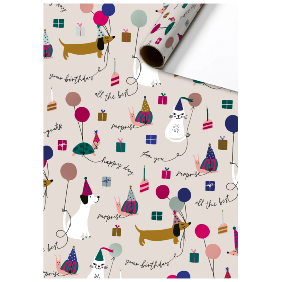 Geschenkpapier „Murphy“ | 70 cm × 1,5 m, 76 g/m², beige/mehrfarbig