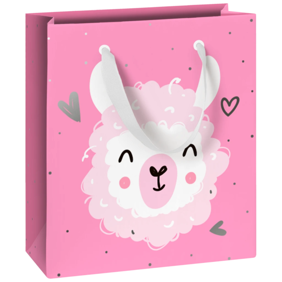 Geschenktasche „Cute Alpaka“ | 18×21×8 cm, 180 g/m², pink