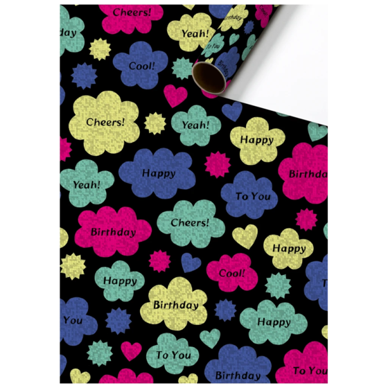 Geschenkpapier „Jorin“ | 70 cm × 1,5 m, 76 g/m², schwarz/mehrfarbig