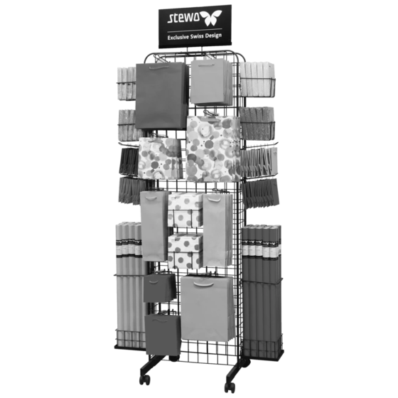 Bodendisplay „Tragetaschenständer“ Multi | 510×1990×520 mm, RAL 9005, schwarz
