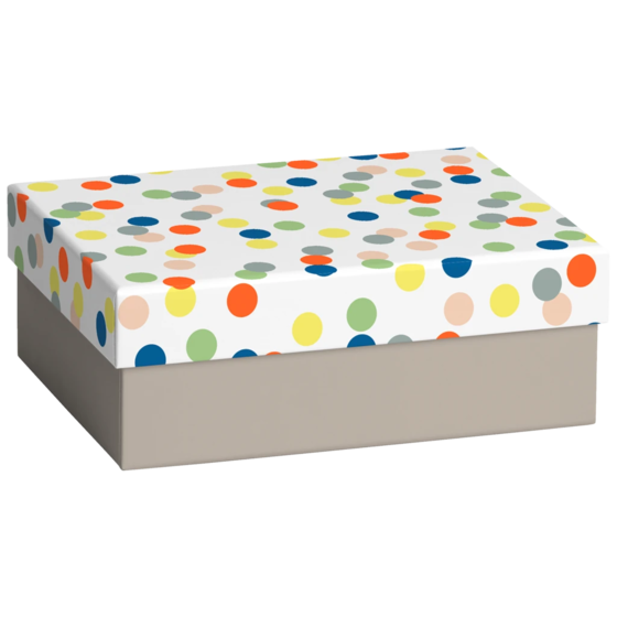 Geschenkbox „Harlie“ | 16,5×6×12 cm, weiß/bunt