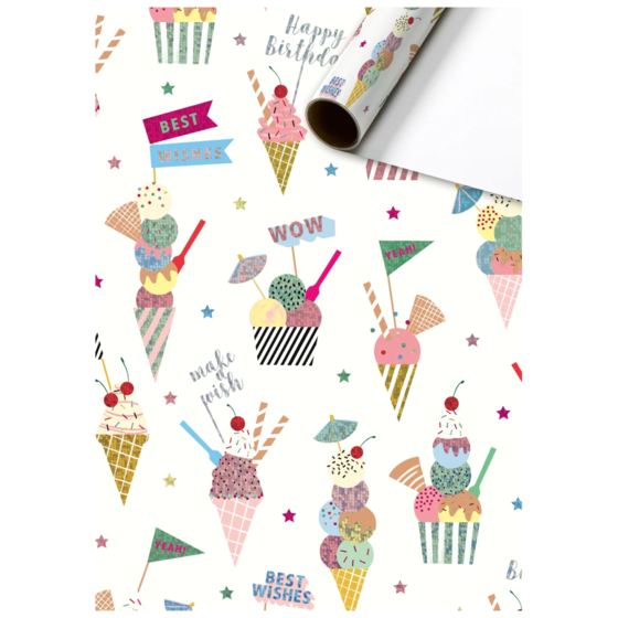 Geschenkpapier „Gelato“ | 70 cm × 1,5 m, 76 g/m², weiß/mehrfarbig