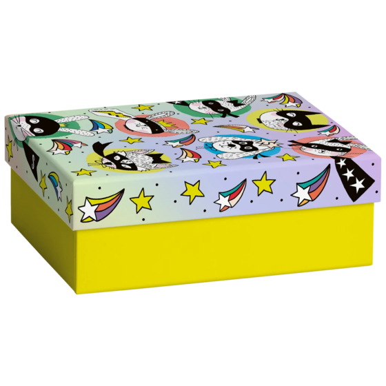 Geschenkbox | 16,5×6×12 cm, gelb/regenbogen