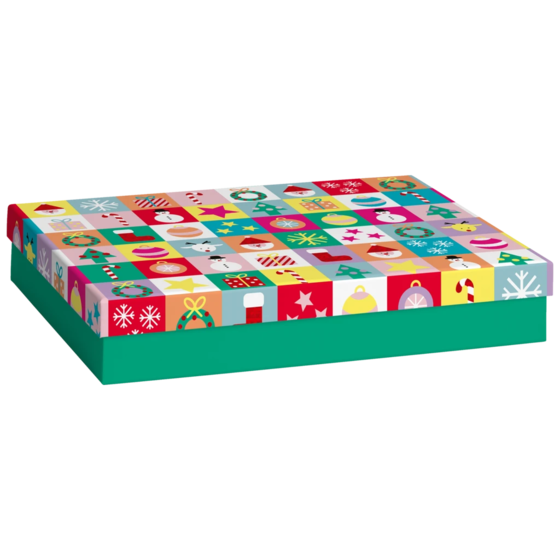 Geschenkbox „Dimitri“ | 24×6×33 cm, grün/mehrfarbig