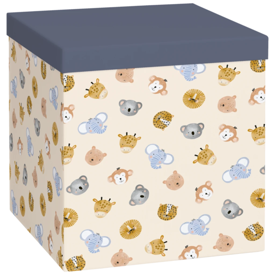 Geschenkbox „Buba“ | 23×24×23 cm, 120 g/m², hellbeige/dunkelblau