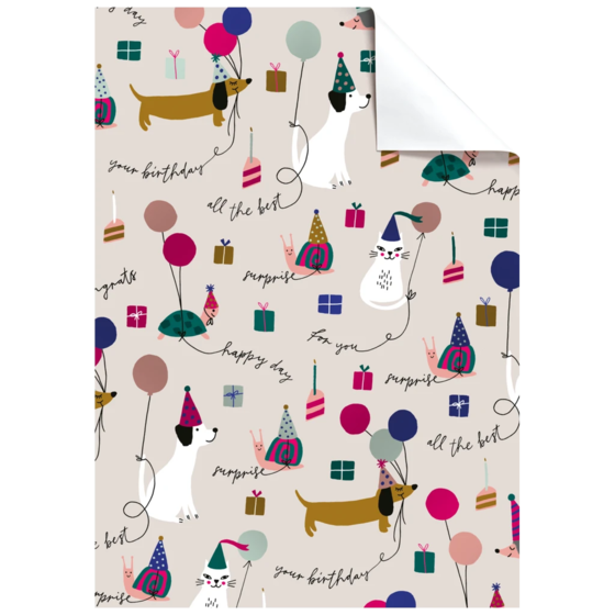 Geschenkpapier-Bogen „Murphy“ | 50×70 cm, 76 g/m², beige/mehrfarbig