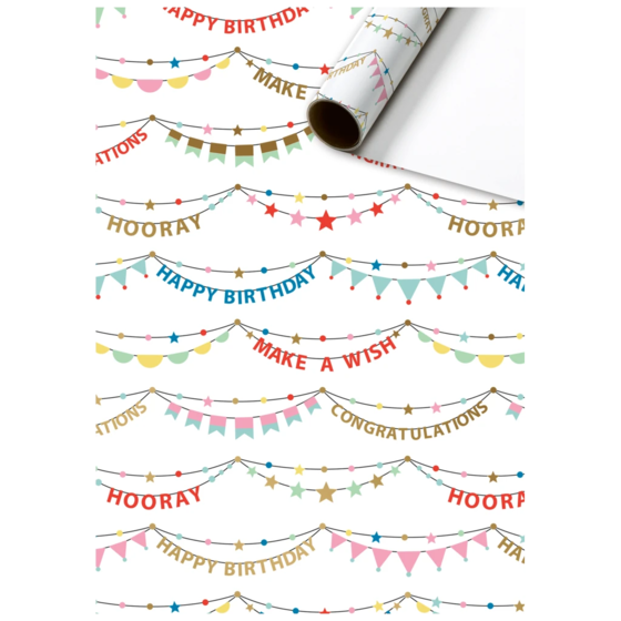 Geschenkpapier „Pierrot“ | 70 cm × 2 m, 80 g/m², weiß/bunt