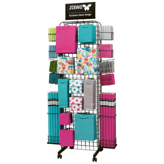 Bodendisplay „Tragetaschenständer“ Multi | 510×1990×520 mm, RAL 9005, schwarz