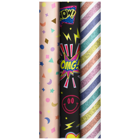 Geschenkpapier „Confetti Fun“ | 70 cm × 1,5 m, 76 g/m², sortiert