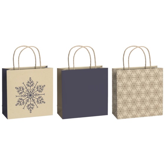 Geschenktasche „Isobel“ | 20×20×8 cm, 220 g/m², beige/dunkelblau
