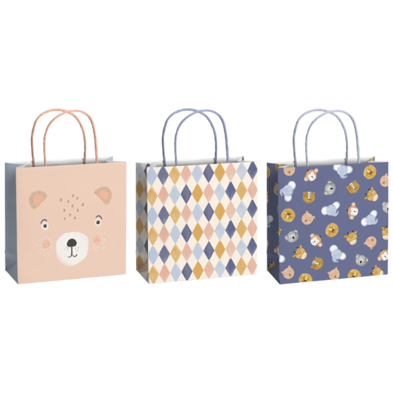 Geschenktaschen-Set „Buba“ | 20×20×8 cm, 200 g/m², mehrfarbig, pastell, 3 Stück