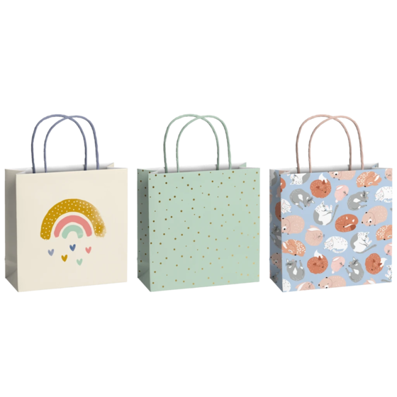 Geschenktaschen-Set „Hiroko“ | 20×20×8 cm, 200 g/m², mehrfarbig, pastell