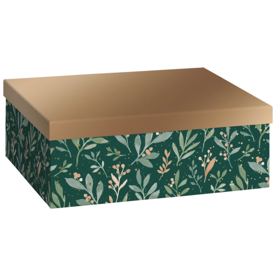 Geschenkbox „Arona“ | 24×12×33 cm, 120 g/m², dunkelgrün/bronzegold