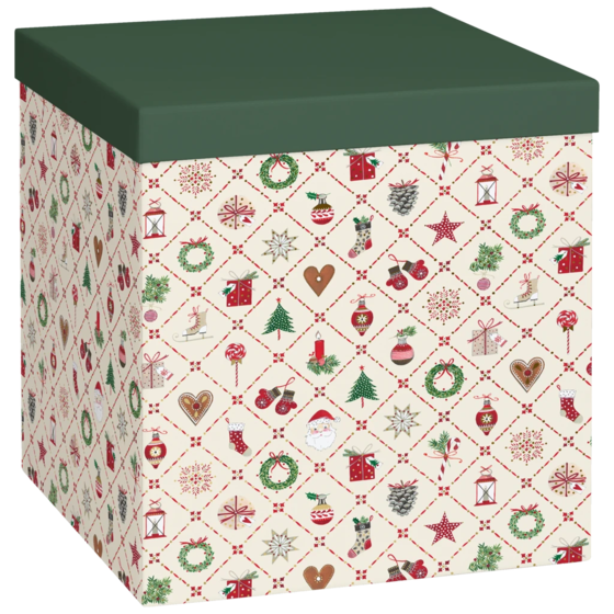 Geschenkbox „Kirsten“ | 23×24×23 cm, 120 g/m², beige/grün