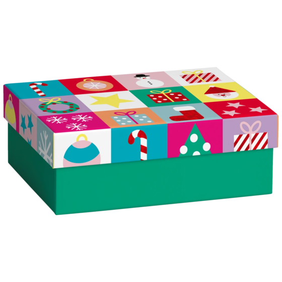 Geschenkbox „Dimitri“ | 12×6×16,5 cm, grün/mehrfarbig