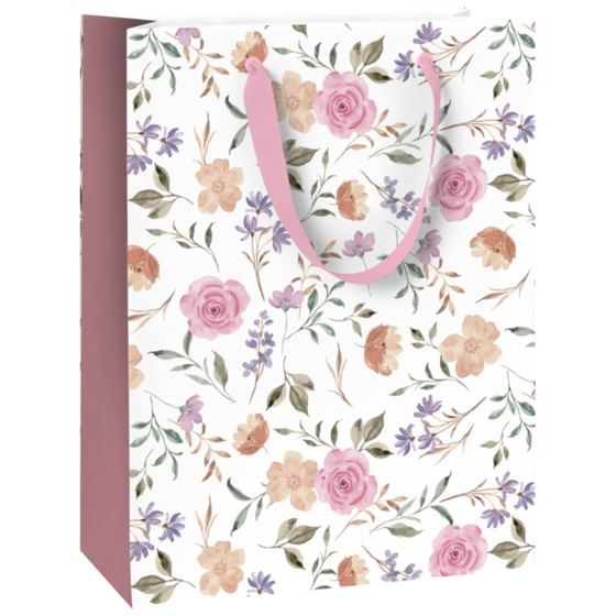 Geschenktasche „Flowers“ | 23×30×13 cm, 180 g/m², weiß