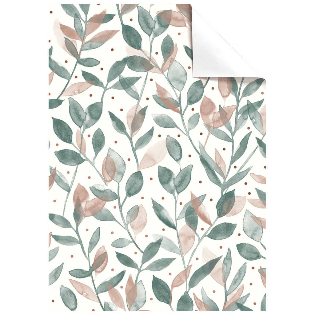 Papier cadeau « Merrit » | 100×70 cm, 80 g/m², blanc/sauge