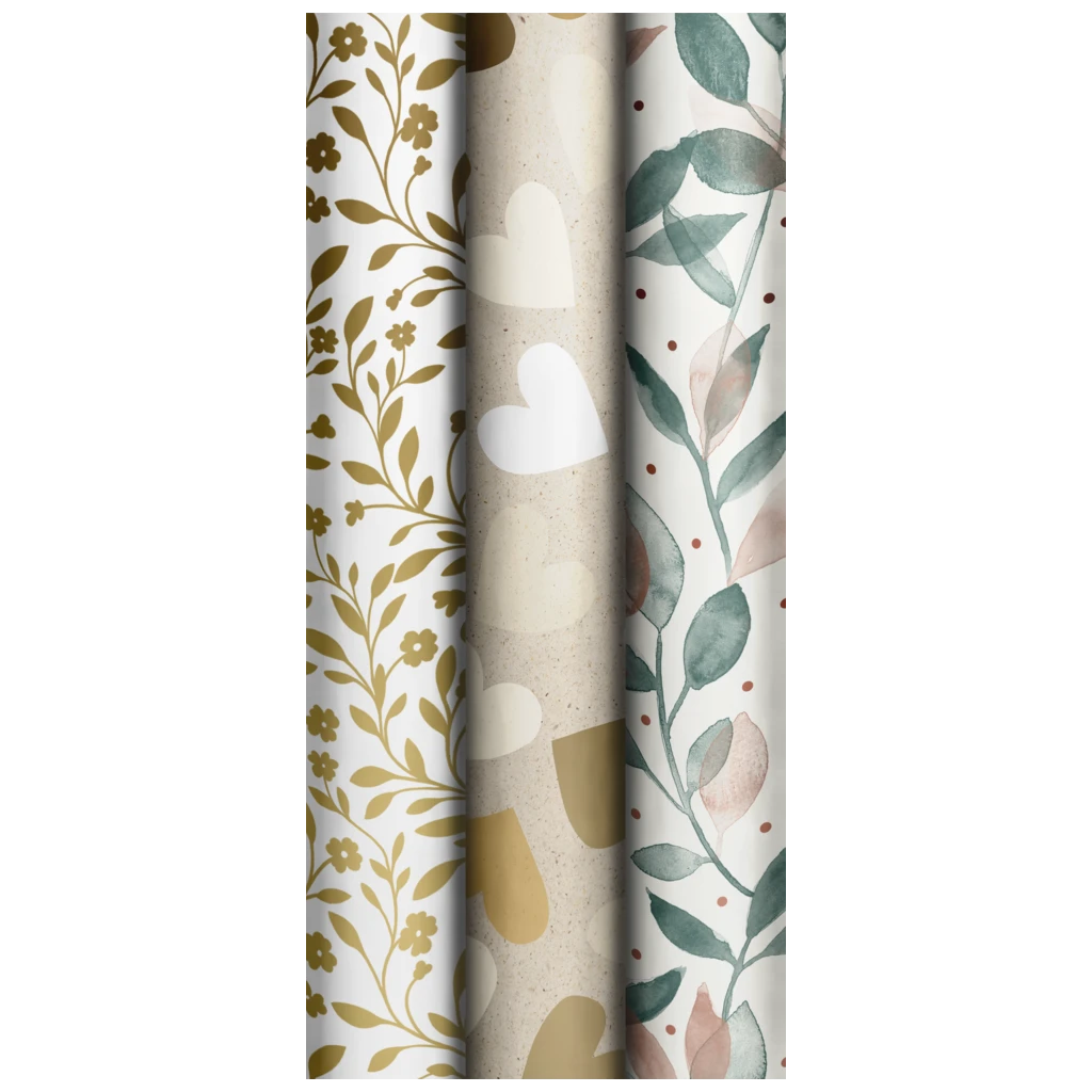 Geschenkpapier „Golden Romance“ | 70 cm × 2 m, 80 g/m², sortiert