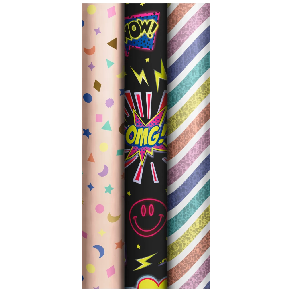 Geschenkpapier „Confetti Fun“ | 70 cm × 1,5 m, 76 g/m², sortiert