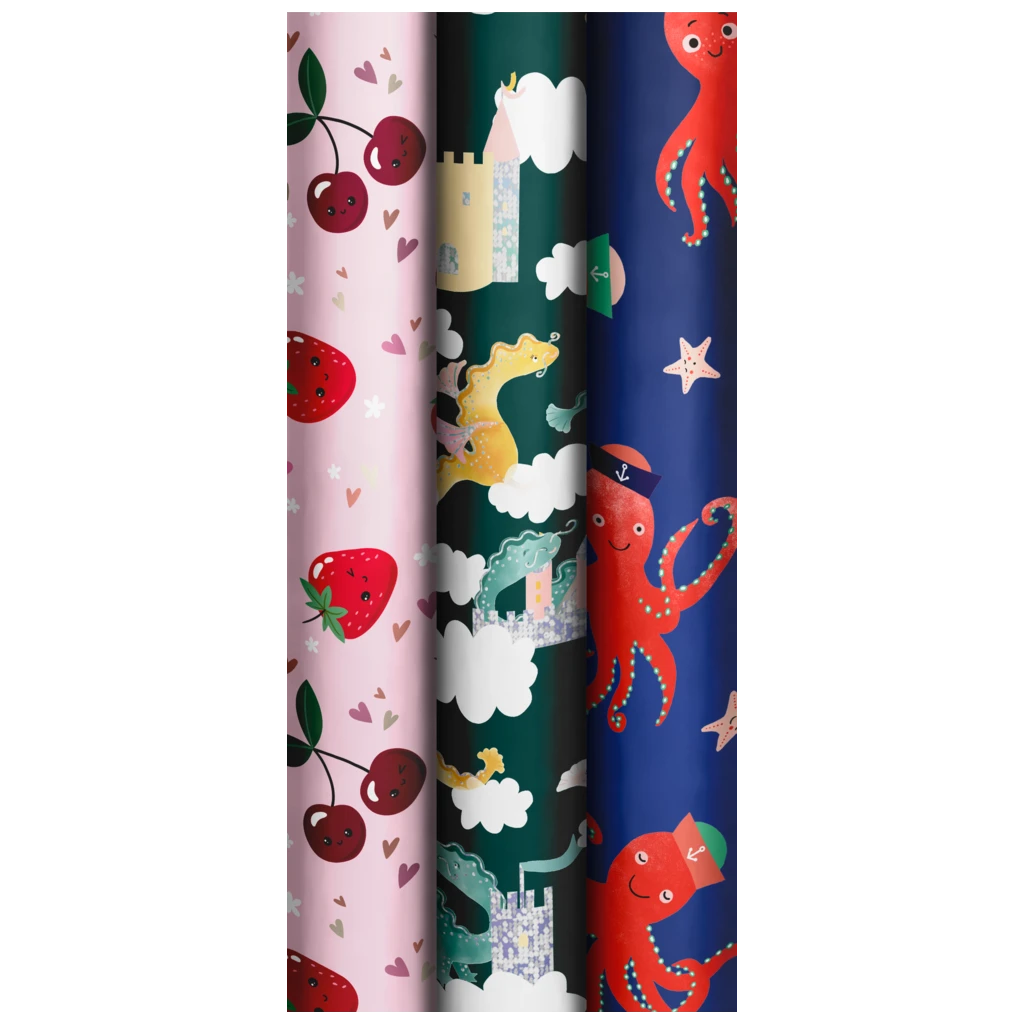 Geschenkpapier „Fruity Power“ | 70 cm × 1,5 m, 76 g/m², sortiert